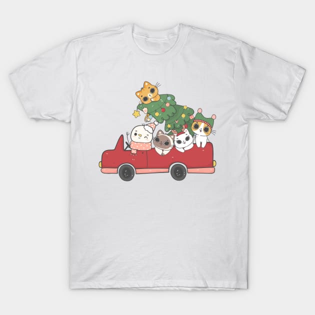 Kawaii Christmas Cat and Friends T-Shirt by Janatshie
